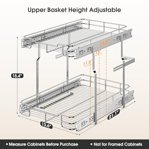 Delamu Pull Out Cabinet Organizer, Heavy Duty Cabinet Shelf Organizers