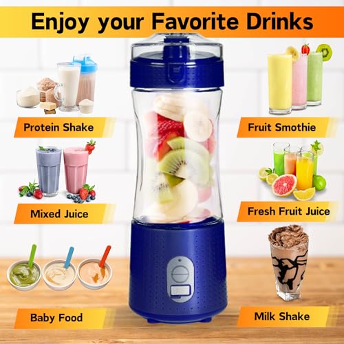 Compuaddict - Personal Blender Shakes and Smoothies 13 OZ Individual Mini Blender USB Rechargeable Fresh Juice Portable Blender Travel Blender (Blue)