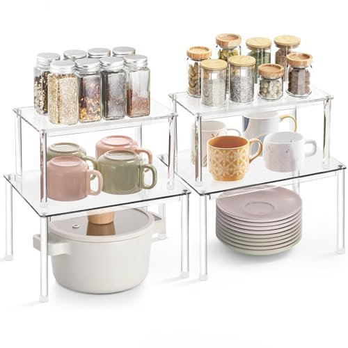Acrylic Cabinet Organizers : 4Pcs Spice Rack Organizer for Cabinet, Pantry Kitchen Organizers and Storage, Countertop Desk Shelves Displays Organizer Displays, Stackable Shelves House Essentials