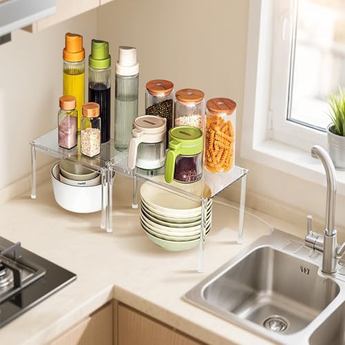 Acrylic Cabinet Organizers : 4Pcs Spice Rack Organizer for Cabinet, Pantry Kitchen Organizers and Storage, Countertop Desk Shelves Displays Organizer Displays, Stackable Shelves House Essentials