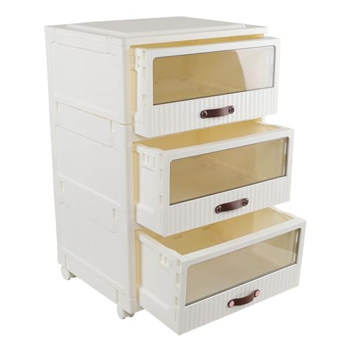 Rosebloom Plastic Bathroom Storage Cabinet with Wheels, Bathroom Organizers with 3 Drawers, White