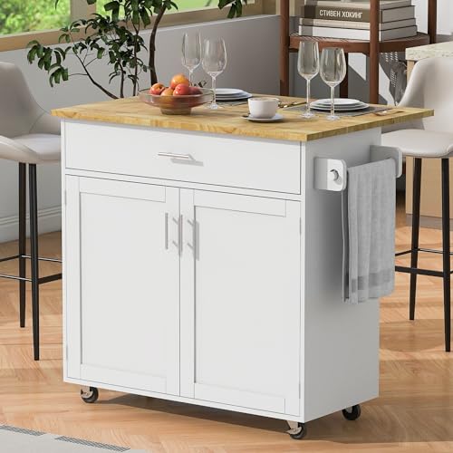 RuiSiSi Kitchen Island Cart with Wood Drop Leaf