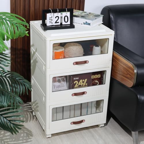 Rosebloom Plastic Bathroom Storage Cabinet with Wheels, Bathroom Organizers with 3 Drawers, White