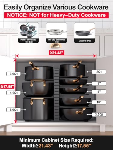 MUDEELA Pots and Pans Organizer Rack under Cabinet 14.55in Height