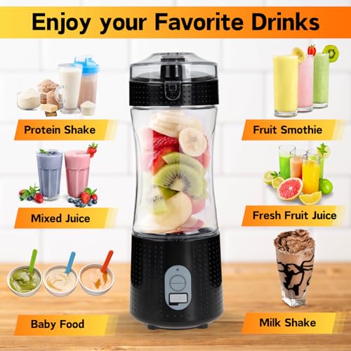 Compuaddict - Personal Blender Shakes and Smoothies 13 OZ Individual Mini Blender USB Rechargeable Fresh Juice Portable Blender Travel Blender (Black)