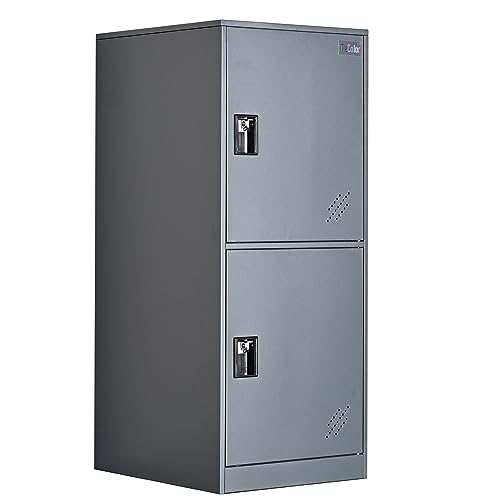 Small Vertical Locker Steel Cabinet, Lockable Metal Storage Cabinet with Organizers Tool Box Free Standing, Filing Cabinet Office,Factory, Company (P2D, Gray)