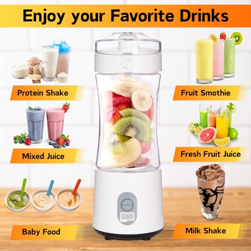 Compuaddict - Personal Blender Shakes and Smoothies 13 OZ Individual Mini Blender USB Rechargeable Fresh Juice Portable Blender Travel Blender (White)