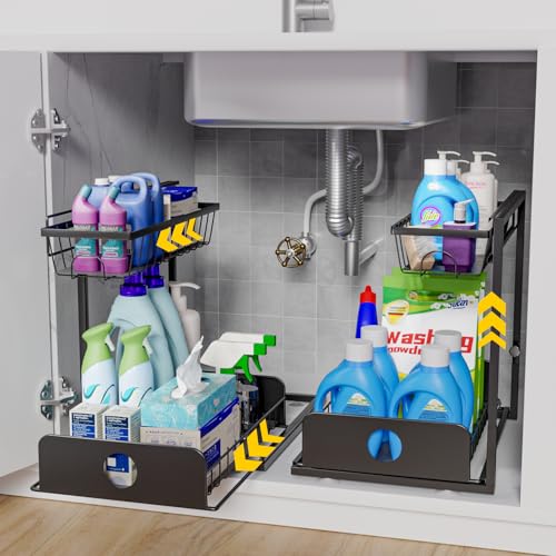 COSLiiCO 2 Pack Under Sink Organizers, Height Adjustable Under Sink Organizers And Storage