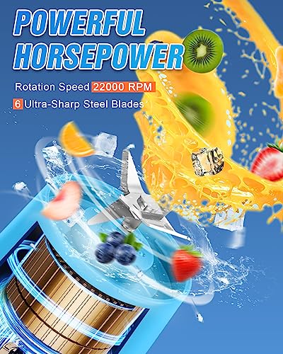 Portable Blender,Personal Blender for Shakes and Smoothies with Rechargeable USB Port,Fresh Juice Personal Size Blender with 380ml and 6 Blades,Mini Blender for Office