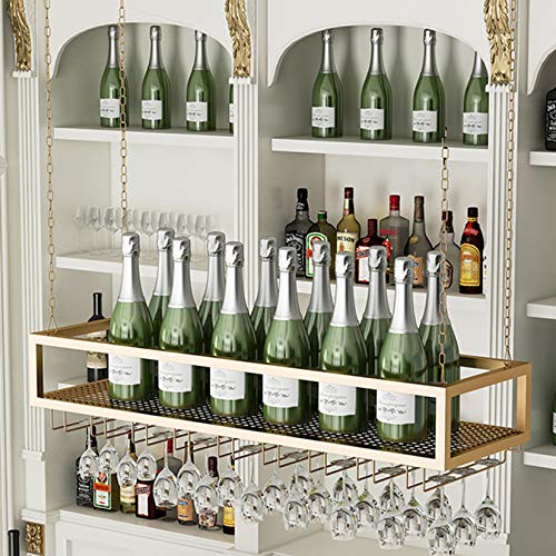 YySXIQ Wine Rack,Wall Mounted - Metal Bar Hanging Cabinet, Ceiling Racks, Home Cabinet Organizers, Height Adjustable (Gold 60cm)