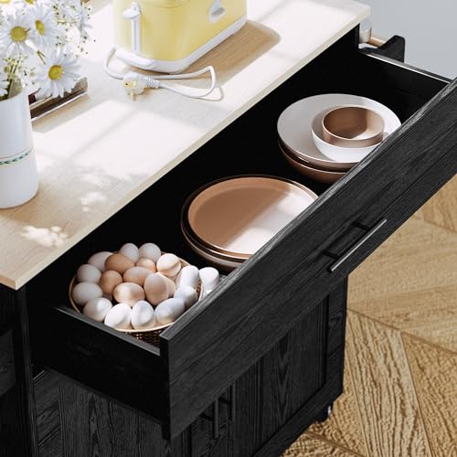 IRONCK Kitchen Island with Storage, Rolling Kitchen Island on Wheels with Drop Leaf, Charging Station