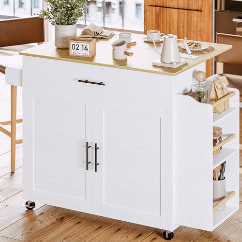 IRONCK Kitchen Island with Storage, Rolling Kitchen Island on Wheels with Drop Leaf