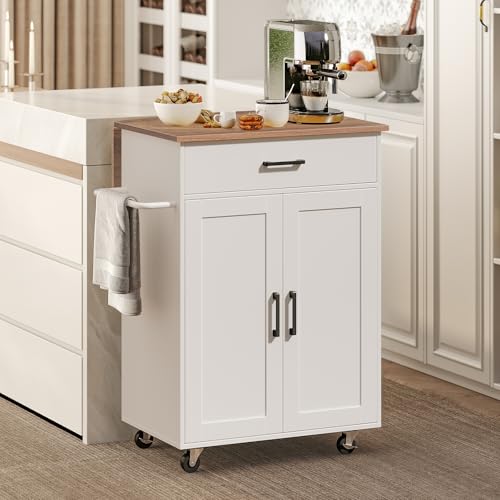 MAHANCRIS Kitchen Island on Wheels with Drop Leaf, Folding Countertop Kitchen Island Cart, Kitchen Island Table with Towel Rack, Drawer, for Kitchen, Dining Room