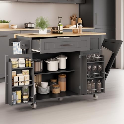 VKUCI Kitchen Island with Storage & Drop Leaf