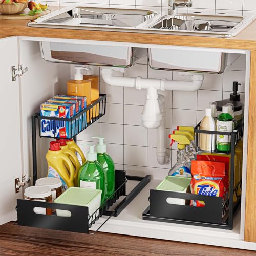 Under Sink Organizer and Storage, Slide Out Under Cabinet Storage Pull Out Sink Shelf Cabinet Storage Shelves, Undersink Organizers for Kitchen Bathroom Cabinet…