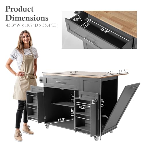 VKUCI Kitchen Island with Storage & Drop Leaf