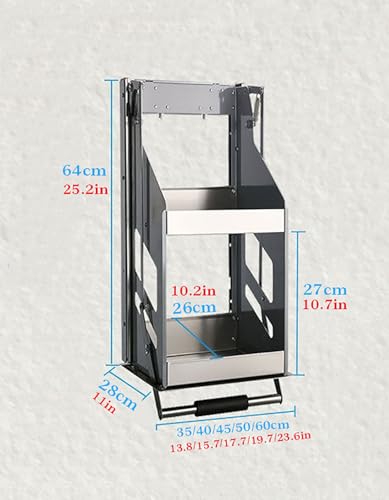 JOMRTS Upper Cabinet Pull Down Shelf, Convenient Heavy-Duty 2-Tier Wall Pull Down Shelf, High Cabinet Lifting and Folding Organizers Cabinet (45cm Cabinet H 62cm)