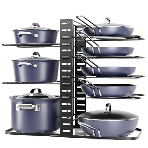 ORDORA Pots and Pans Organizer under Cabinet 14.55 Height, Adjustable 8-Tier Pot Organizers inside Cabinet, Kitchen Organizers and Storage Fit 6