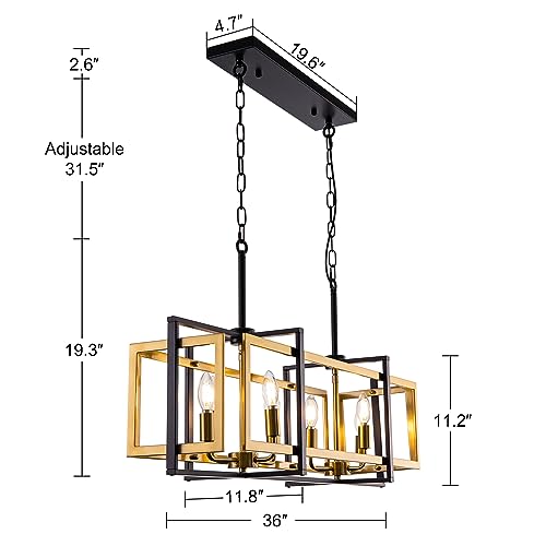 TOCHIC 8-Light Kitchen Island Lighting Black and Gold Rectangular Farmhouse Chandelier, Modern Linear Chandelier Island Lights for Kitchen, Kitchen Island, Dining Room