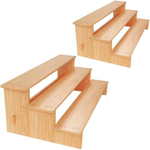JinDoWin 3 Tiered Spice Rack Organizer for Cabinet,Spice Organization for Cabinet, Seasoning Organizer,Spice Shelf and Spice Organizer for Cabinet,Pantry Organizers and Storage (2 Pack, Medium)