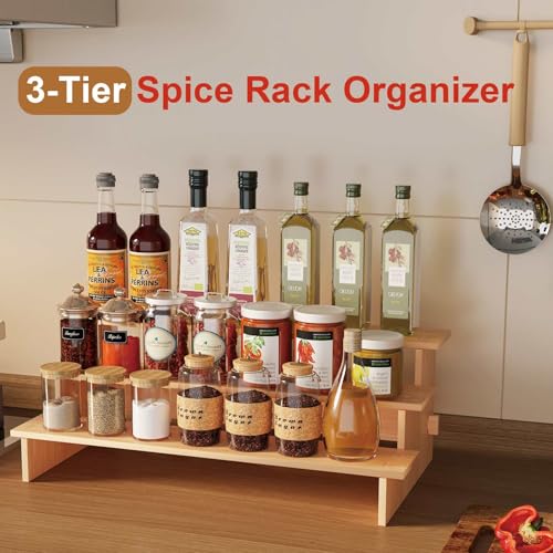 JinDoWin 3 Tiered Spice Rack Organizer for Cabinet,Spice Organization for Cabinet, Seasoning Organizer,Spice Shelf and Spice Organizer for Cabinet,Pantry Organizers and Storage (2 Pack, Medium)
