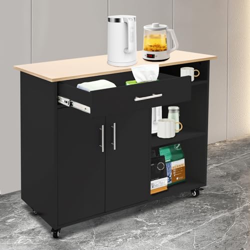CNCEST Kitchen Island Cart, Rolling Kitchen Island Side Table, Rolling Trolley Cart with Drawer