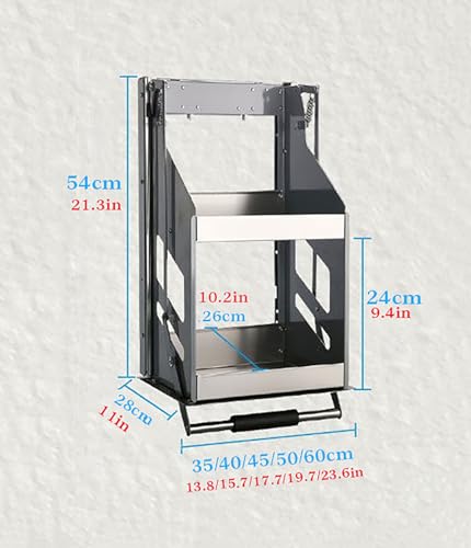 JOMRTS Upper Cabinet Pull Down Shelf, Convenient Heavy-Duty 2-Tier Wall Pull Down Shelf, High Cabinet Lifting and Folding Organizers Cabinet (35cm Cabinet H 52cm)