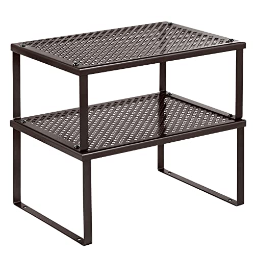 SONGMICS Spice Racks, Set of 2 Metal Cabinet Shelf Organizers, Countertop Organizers, Shelf Risers, Stackable, Expandable