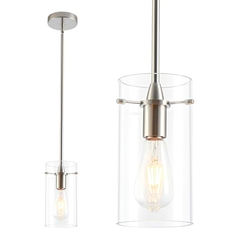 FONTA VERDE Modern Pendant Lights Kitchen Island, Adjustable Hanging Thick Glass Pendant Light Fixtures, Brushed Nickel Pendant Lights Kitchen Island, Kitchen Pendant Lighting Over Island