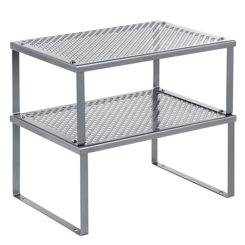 SONGMICS Spice Racks, Set of 2 Metal Cabinet Shelf Organizers, Countertop Organizers, Shelf Risers, Stackable, Expandable