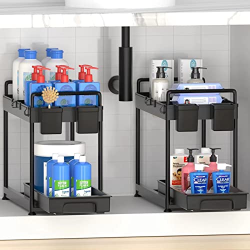 ERREIERRE 2pcs Under Sink Organizers and Storage,Bathroom Pull Out Cabinet Basket Organizer Drawer