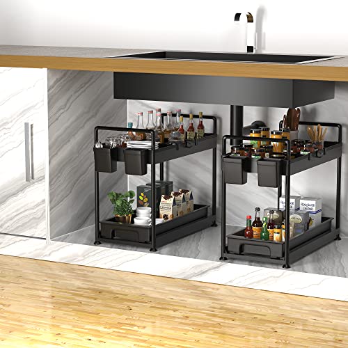 ERREIERRE 2pcs Under Sink Organizers and Storage,Bathroom Pull Out Cabinet Basket Organizer Drawer