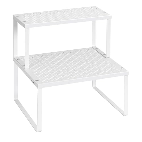SONGMICS Spice Racks, Set of 2 Metal Cabinet Shelf Organizers, Countertop Organizers, Shelf Risers, Stackable, Expandable