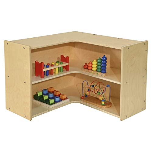Contender 2 Section Display Cabinet, Curved Corner Cabinet Montessori Bookcase Homeschool Organizers and Storage, Art&Craft Supplies, in Natural [Fully Assembled]