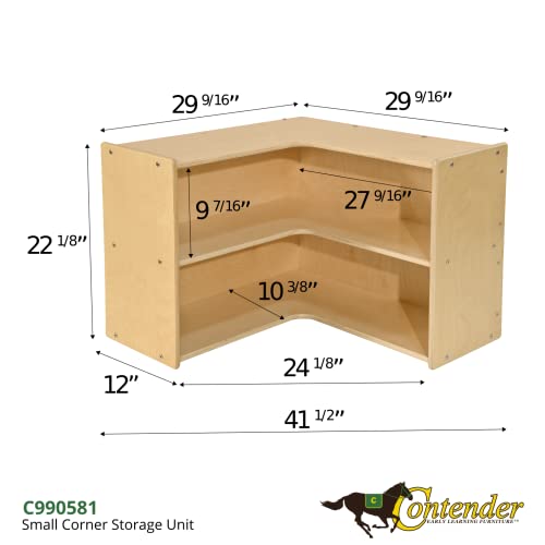 Contender 2 Section Display Cabinet, Curved Corner Cabinet Montessori Bookcase Homeschool Organizers and Storage, Art&Craft Supplies, in Natural [Fully Assembled]