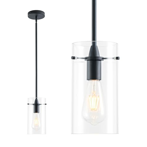 FONTA VERDE Modern Pendant Lights Kitchen Island, Adjustable Hanging Thick Glass Pendant Light Fixtures, Matte Black Pendant Lights Kitchen Island, Kitchen Pendant Lighting Over Island