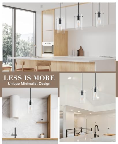 FONTA VERDE Modern Pendant Lights Kitchen Island, Adjustable Hanging Thick Glass Pendant Light Fixtures, Matte Black Pendant Lights Kitchen Island, Kitchen Pendant Lighting Over Island