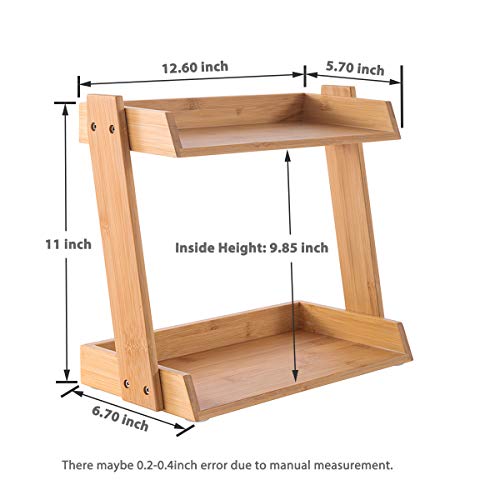 GOBAM Cabinet Shelf Organizers, Kitchen Countertop Organizer 2-Tier Cupboard Stand Spice Rack, Bamboo