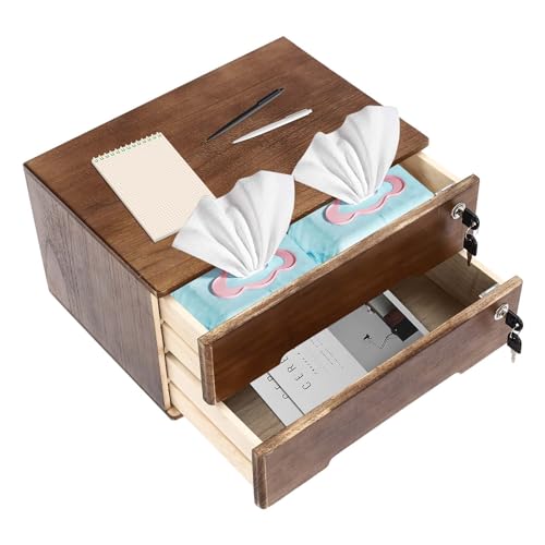 HAPPCUCOE Wooden Desktop Storage Cabinet,Desktop Storage Box with Lockable Drawers, Desk Organizers and Storage,File Cabinet for Office, Study (Walnut)