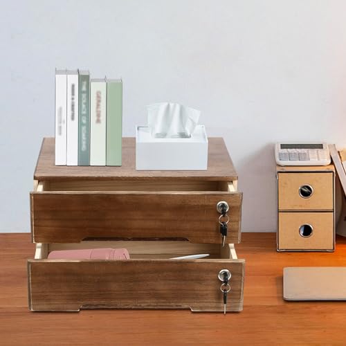 HAPPCUCOE Wooden Desktop Storage Cabinet,Desktop Storage Box with Lockable Drawers, Desk Organizers and Storage,File Cabinet for Office, Study (Walnut)
