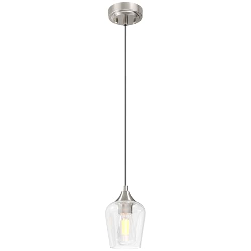VONLUCE Pendant Lights Kitchen Island, Brushed Nickel Pendant Lighting for Kitchen Island with Hanging Cord for Bedroom & Hallway, Kitchen Island Lighting with Clear Glass Shade