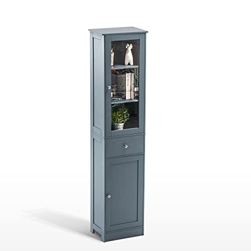 ivinta Bathroom Cabinet, Floor Storage Cabinet Organizers and Storage, Narrow Tall Cabinet with Doors and Adjustable Shelves, BT07 (Gray)