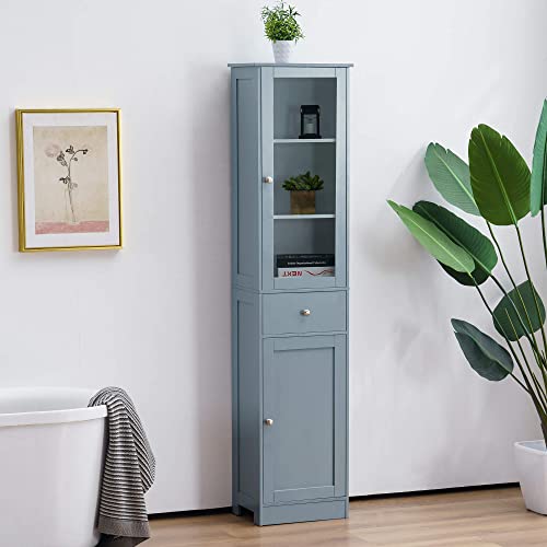 ivinta Bathroom Cabinet, Floor Storage Cabinet Organizers and Storage, Narrow Tall Cabinet with Doors and Adjustable Shelves, BT07 (Gray)