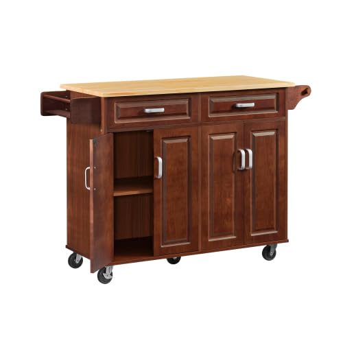 CuisinSmart Kitchen Island on Wheels, Movable Kitchen Island with Drop Leaf Countertop, Rolling Kitchen Island Cart with Open Spice Rack, Towel Rack and 2 Drawers