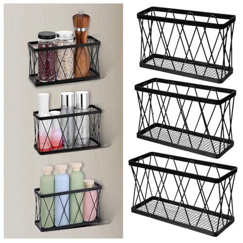 Josojoou 3 Pack Adhesive Cabinet Organizer, Wall Mounted Cabinet Door Organizer, Metal Cabinet Organizers and Storage, Slim Space Lid Holders Inside Cabinet for Kitchen, Bathroom, Pantry(Black)