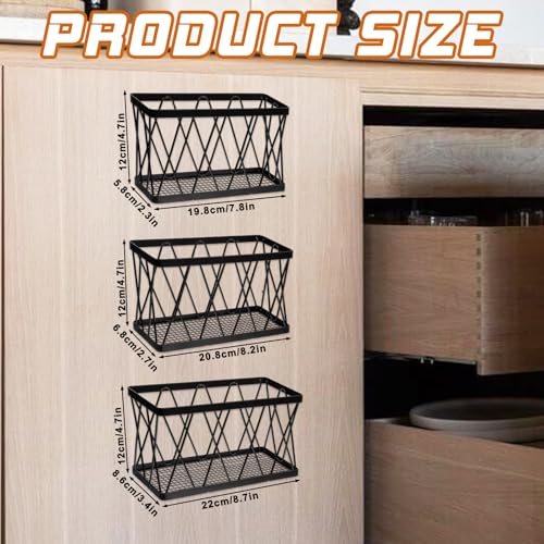 Josojoou 3 Pack Adhesive Cabinet Organizer, Wall Mounted Cabinet Door Organizer, Metal Cabinet Organizers and Storage, Slim Space Lid Holders Inside Cabinet for Kitchen, Bathroom, Pantry(Black)