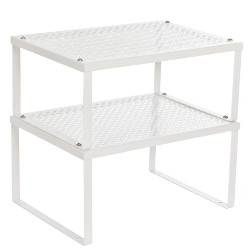 SONGMICS Spice Racks, Set of 2 Metal Cabinet Shelf Organizers, Countertop Organizers, Shelf Risers, Stackable, Expandable