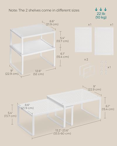 SONGMICS Spice Racks, Set of 2 Metal Cabinet Shelf Organizers, Countertop Organizers, Shelf Risers, Stackable, Expandable