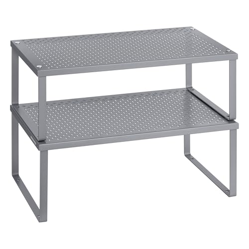 SONGMICS Spice Racks, Set of 2 Metal Cabinet Shelf Organizers, Countertop Organizers, Shelf Risers, Stackable, Expandable