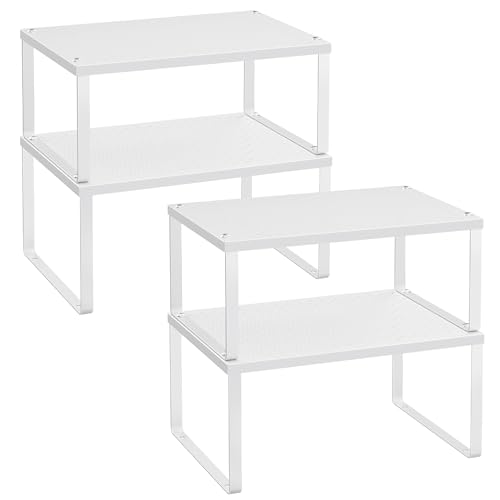 SONGMICS Spice Racks, Set of 4 Metal Cabinet Shelf Organizers, Countertop Organizers, Shelf Risers, Stackable, Expandable